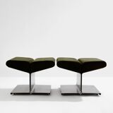 Pair of ottomans by Paul Geoffroy, brushed steel and alcantara, 1975