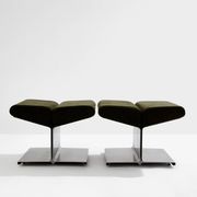 Pair of ottomans by Paul Geoffroy, brushed steel and alcantara, 1975