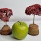 Pair of antique Tubipora musica ornamental corals on base, 17 cm