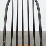 Set of 4 vintage wooden design chairs with black spindle backrest and brown seat