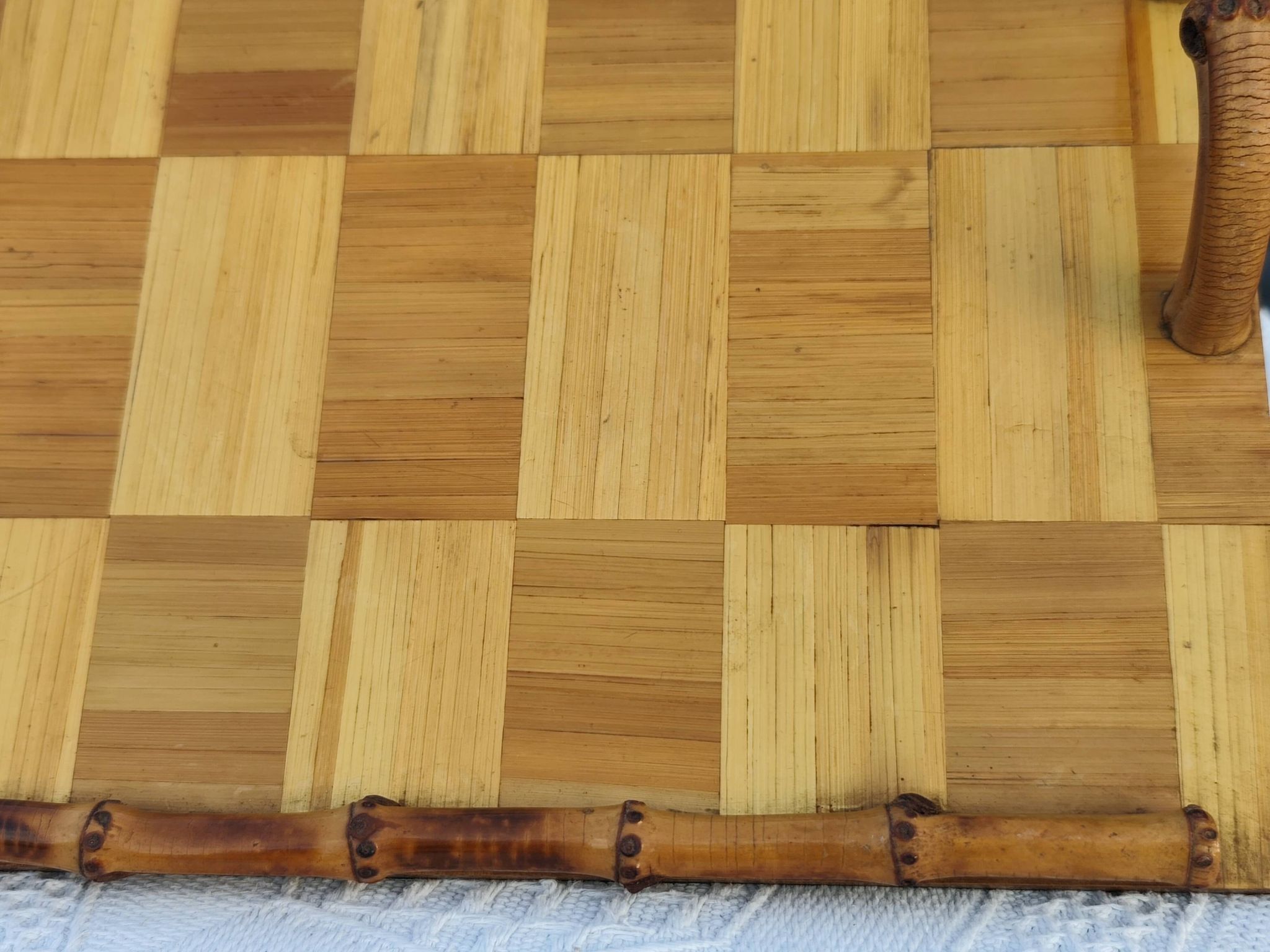 Vintage tray in "bamboo and marquetry"