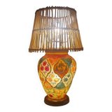 Oriental leather hand painted table lamp, Middle East 1960s