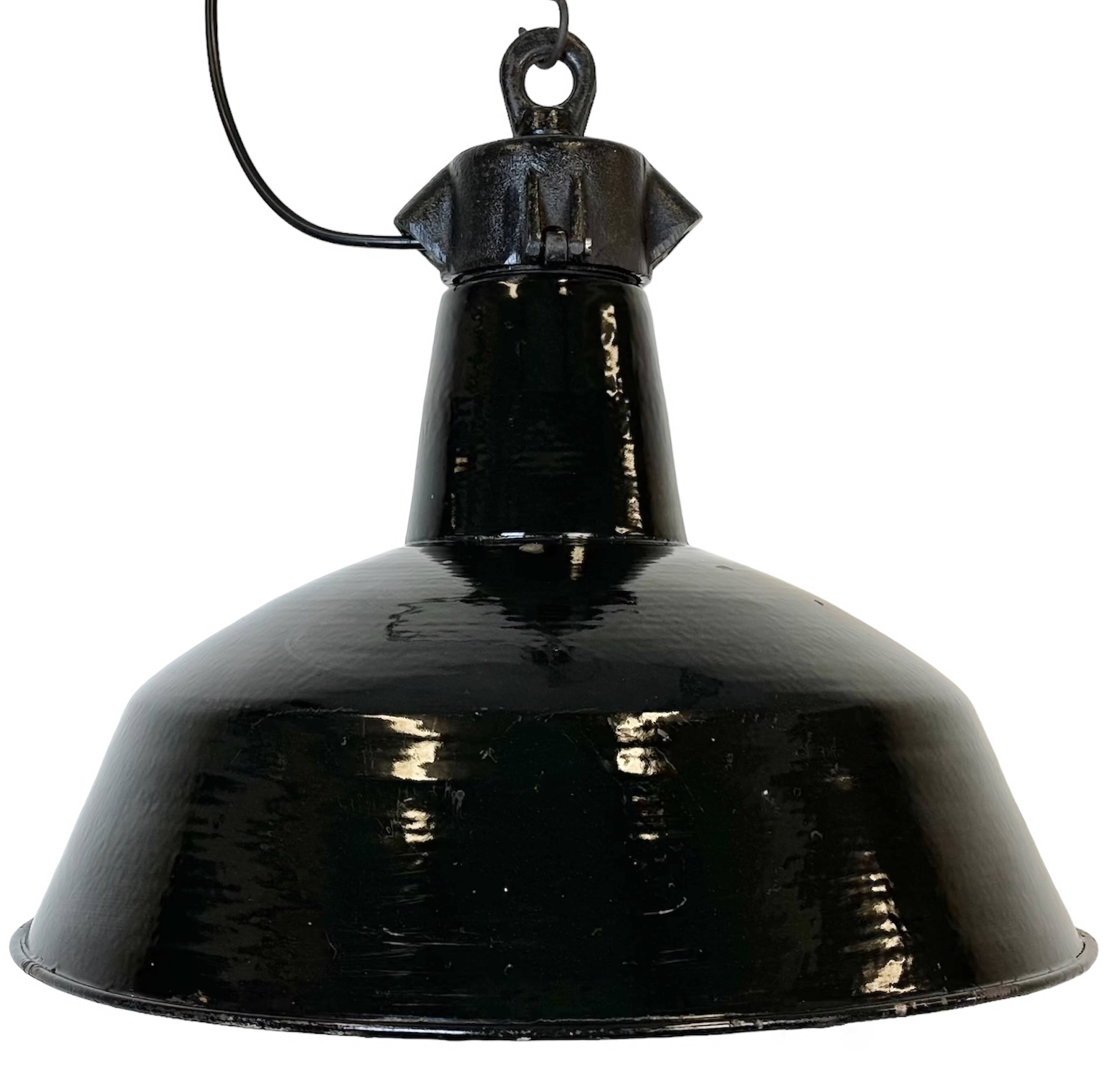 Industrial Black Enamel Factory Lamp with Cast Iron Top, 1950s