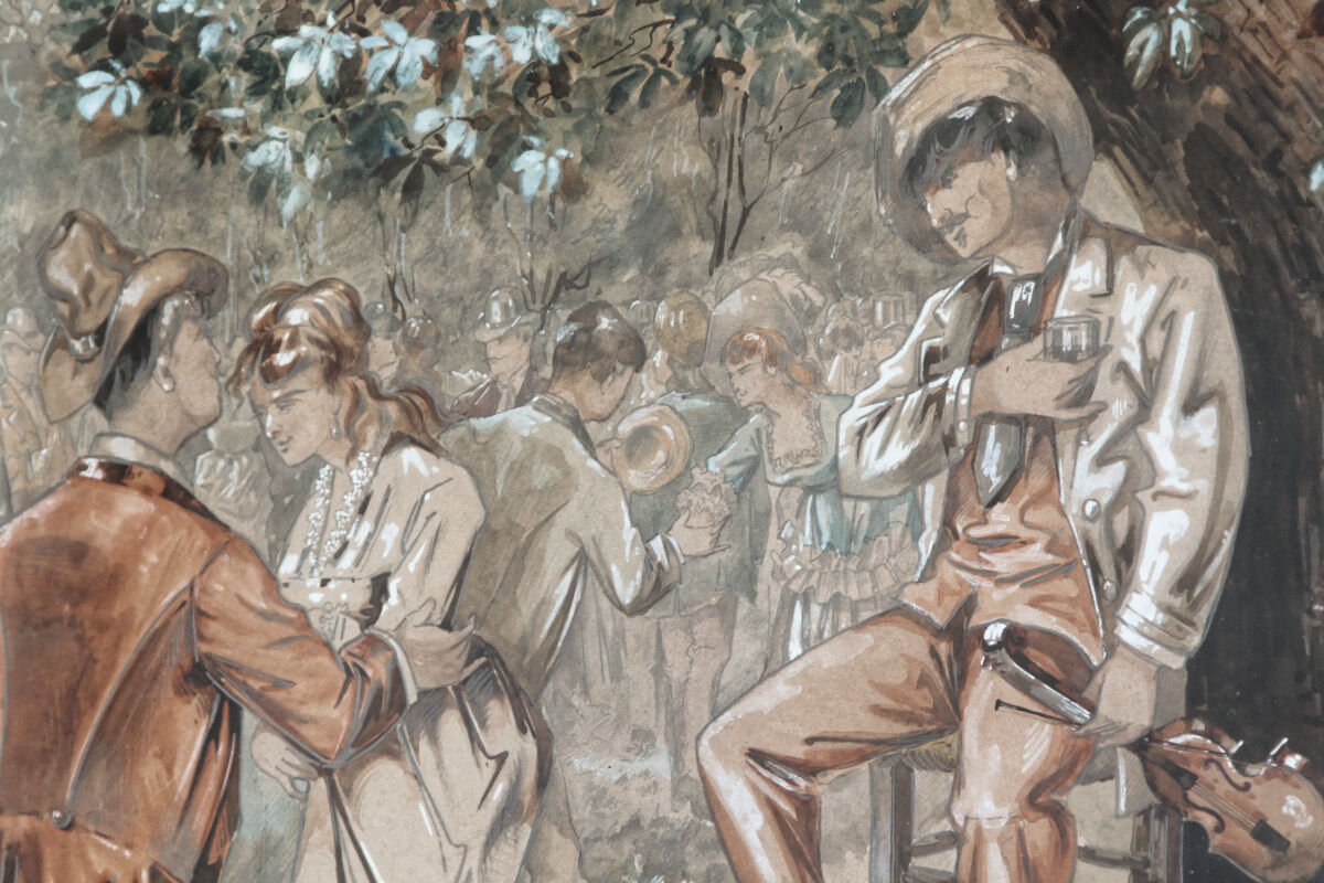 Enhanced watercolor, nineteenth century ball scene