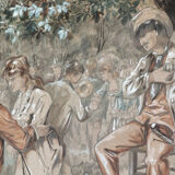 Enhanced watercolor, nineteenth century ball scene