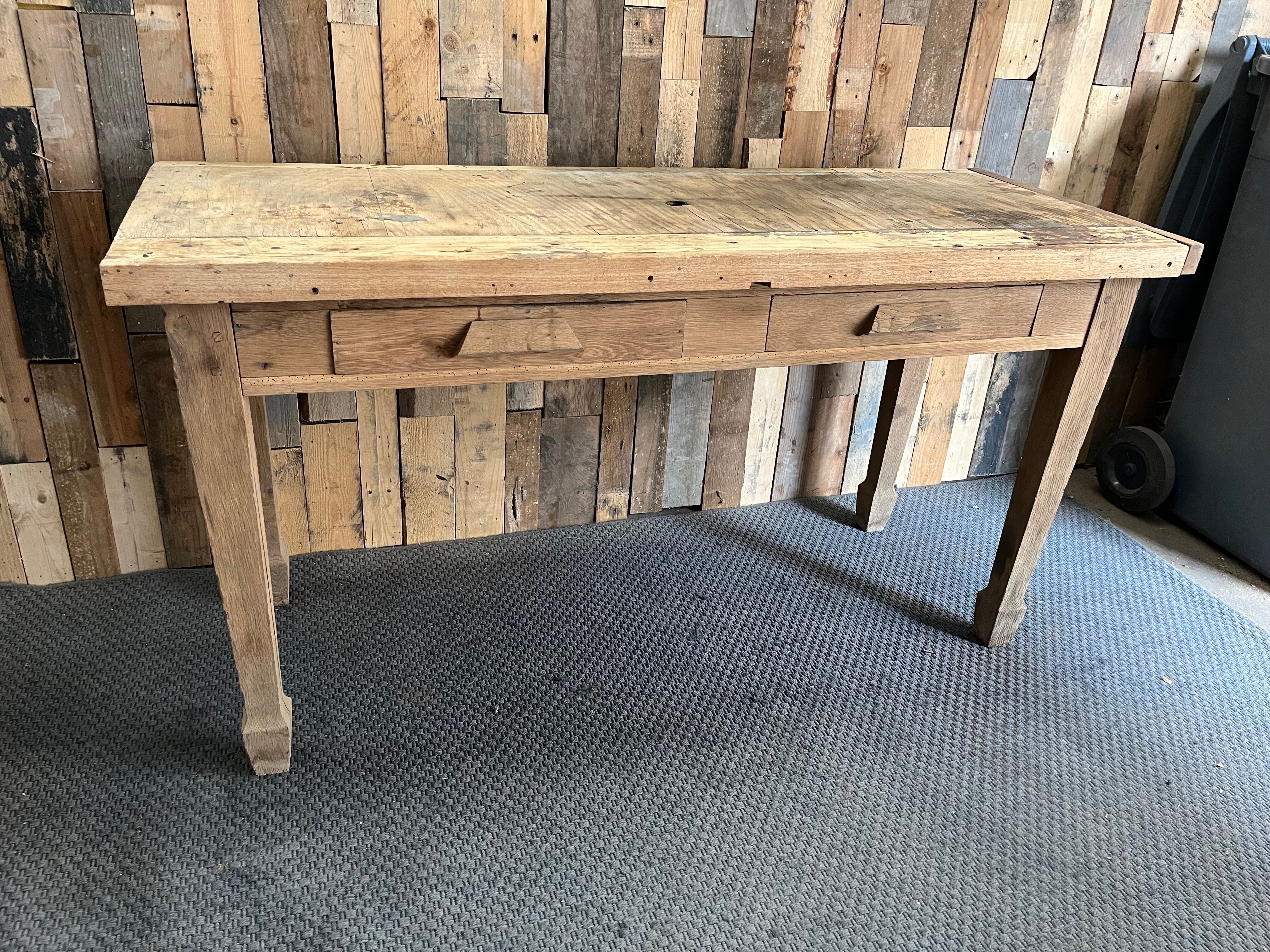 Farmhouse table with drawers in raw wood