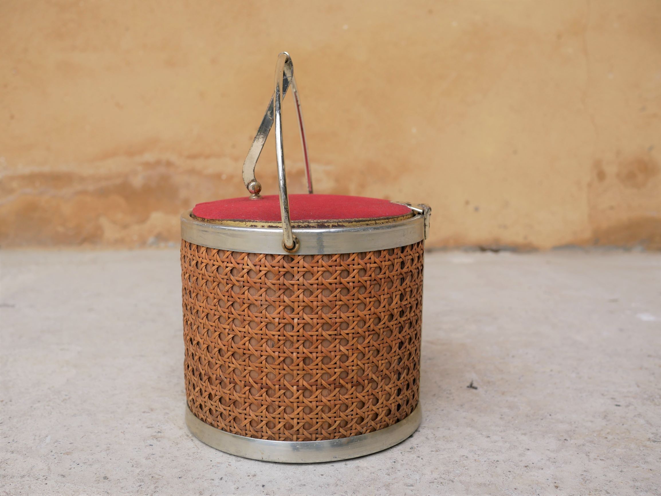 Vintage rattan ice bucket by Kraftware N.Y.C.