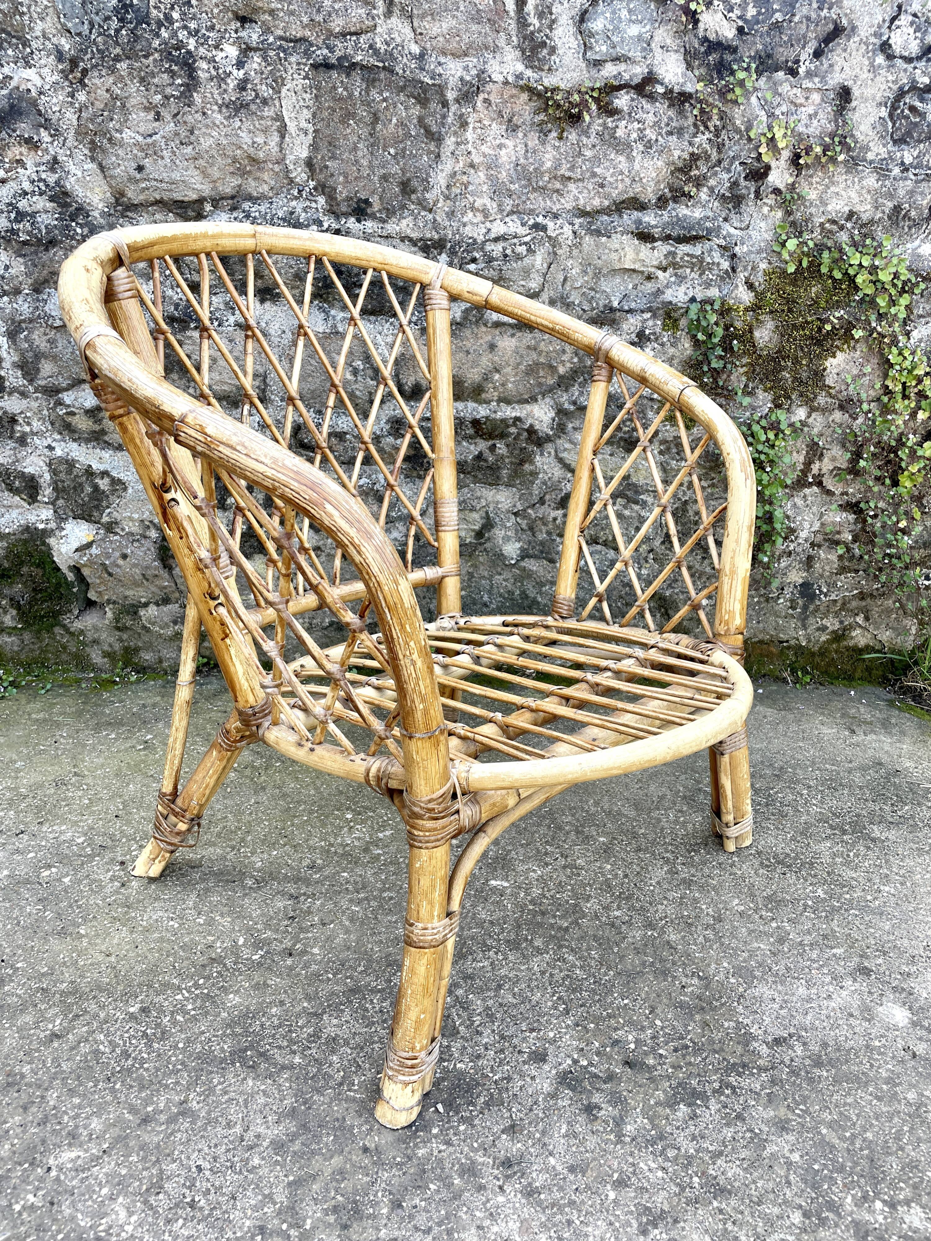 Woven rattan armchair, 1960