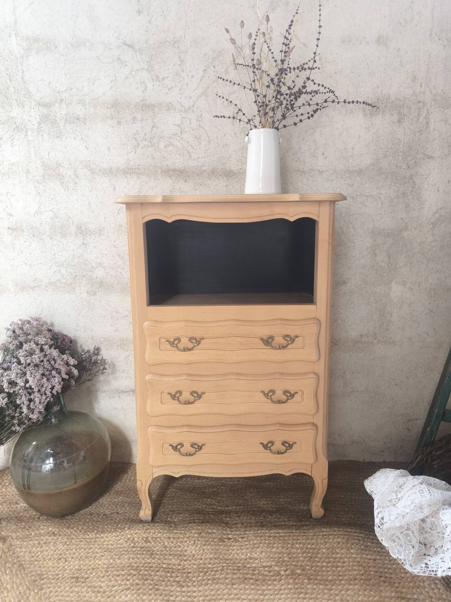 Chiffonier / Renovated Louis XV style entrance furniture in raw wood