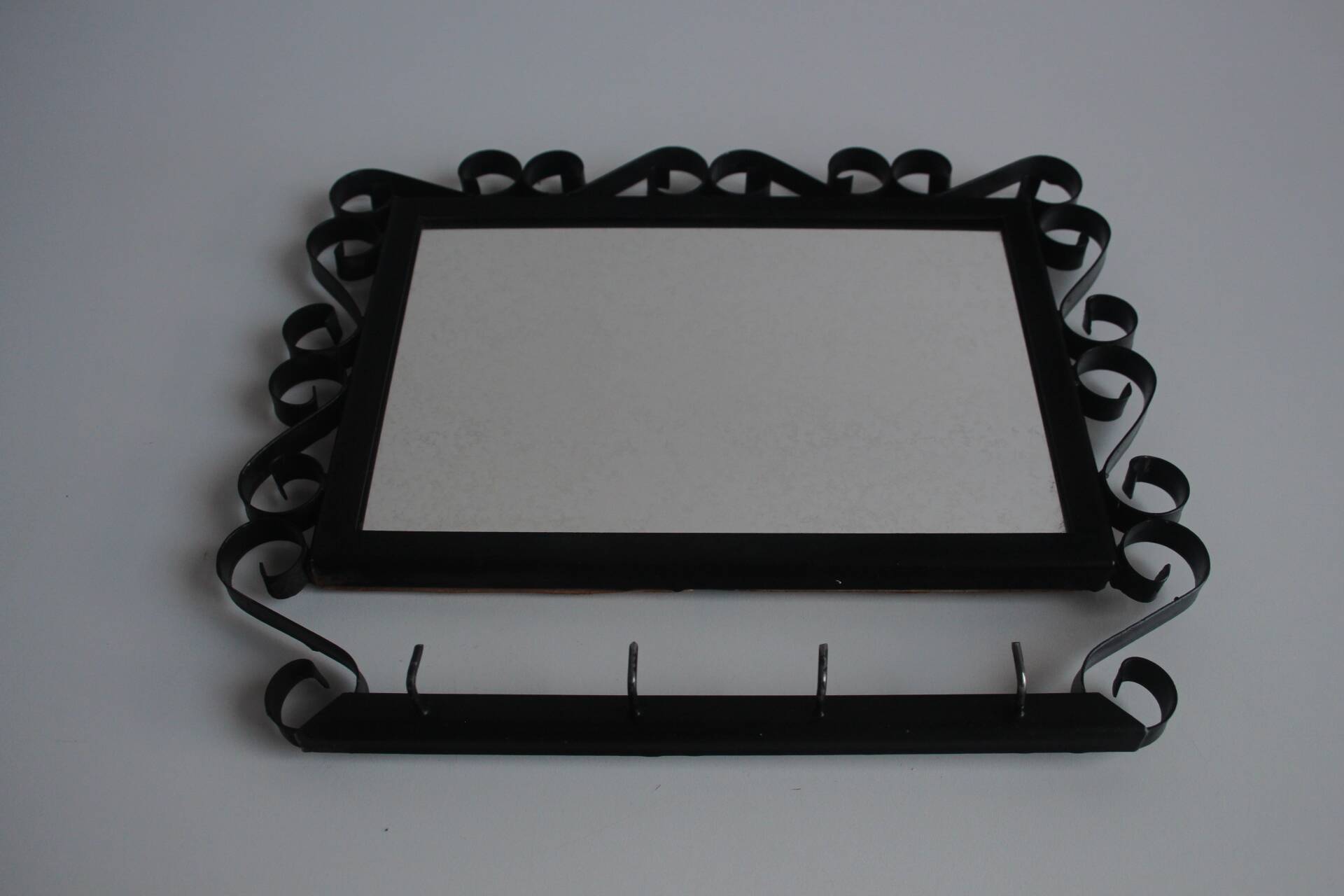 Vintage Metal Wall Mirror with Hooks, 1960's.