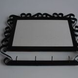 Vintage Metal Wall Mirror with Hooks, 1960's.