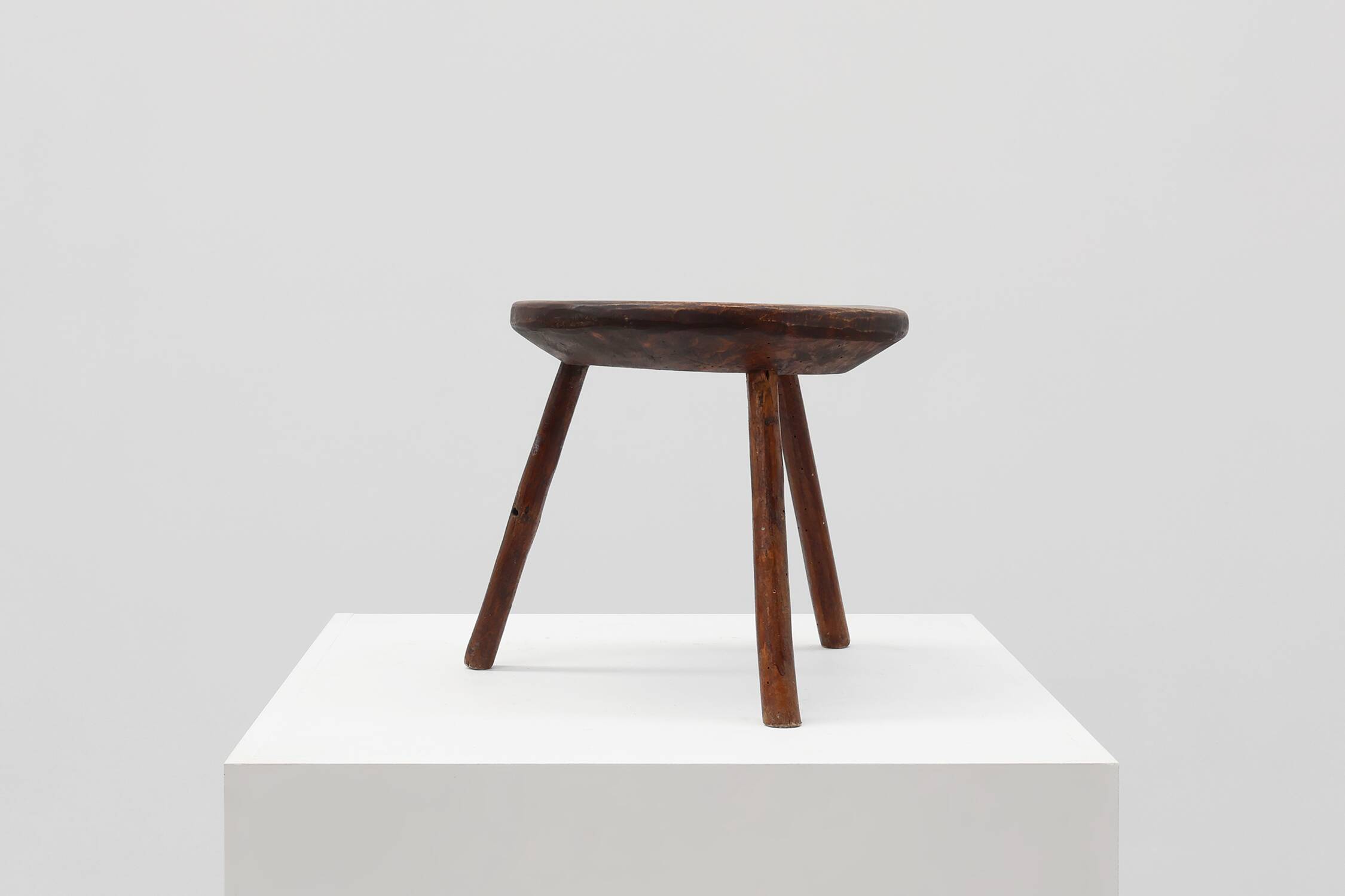 Rustic French wooden stool in wabi sabi style, ca. 1850