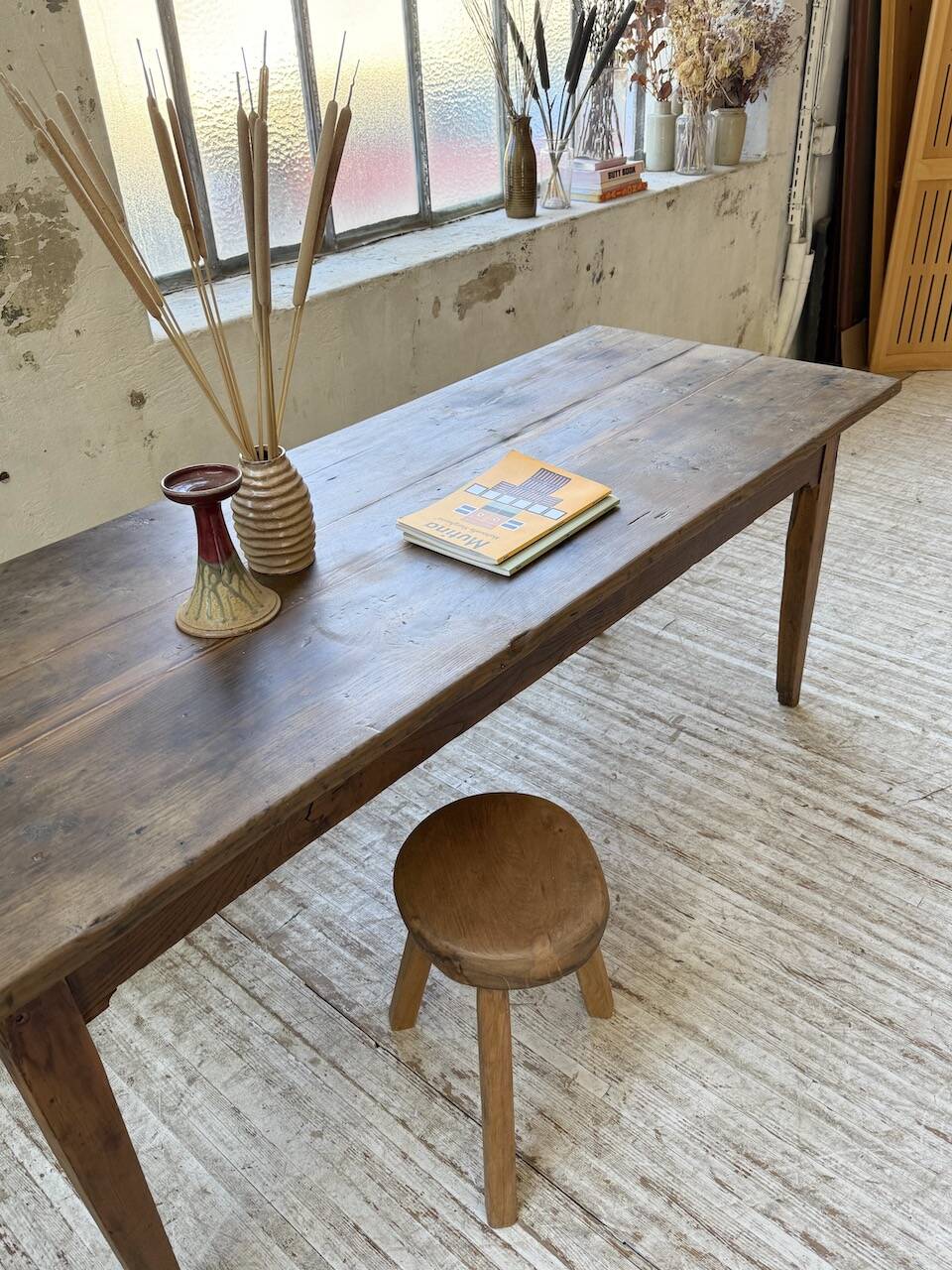 1950s oak farmhouse table with spindle legs