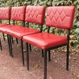 Série de 4 chaises rouges en skaï années 50