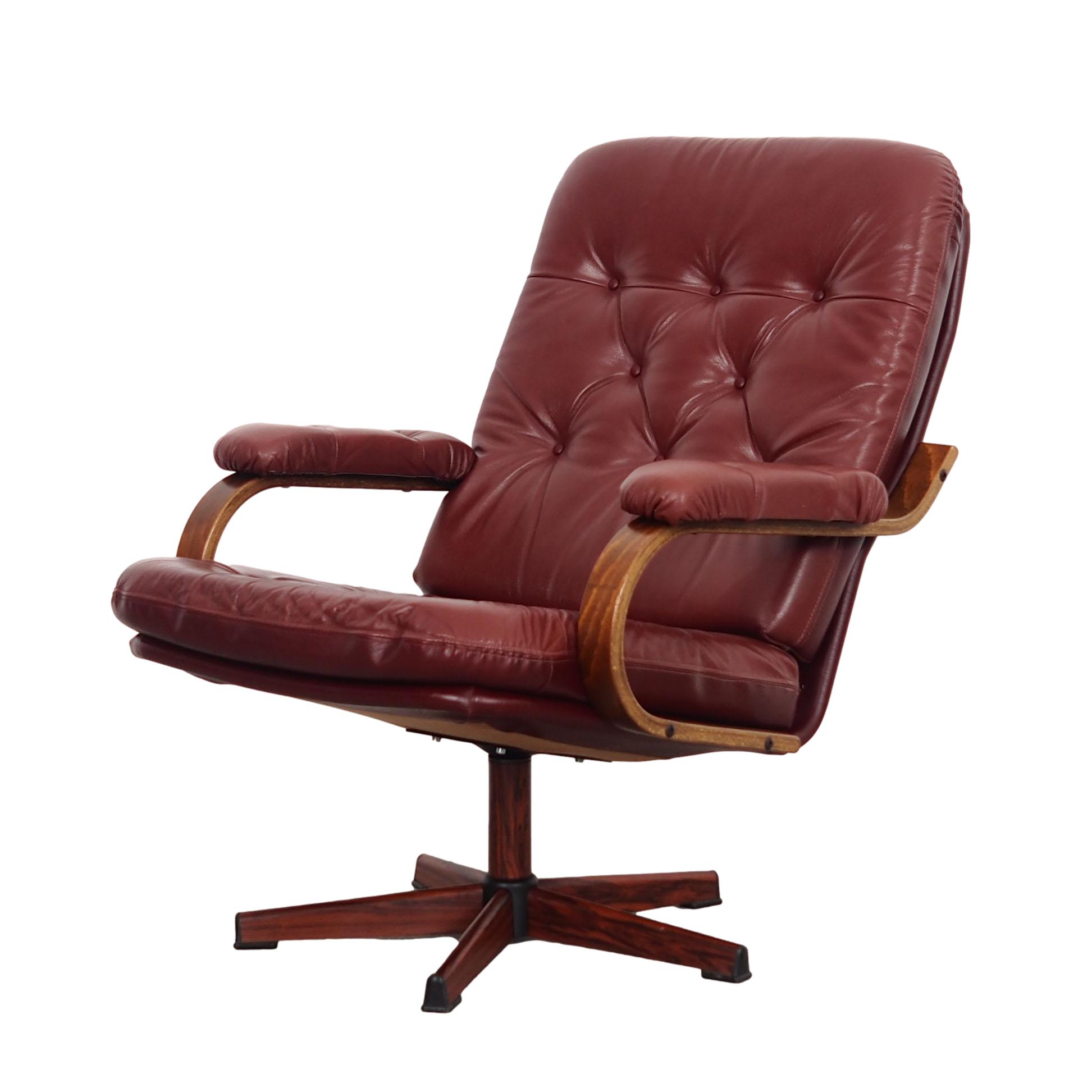 Leather swivel armchair, Danish design, 1970s, made in Denmark