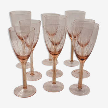 9 vintage pink glasses 50 chiseled glass