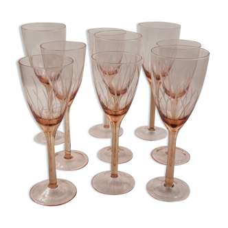 9 verres roses vintages 50 verre ciselé