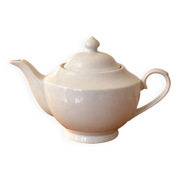 Théière blanche en céramique émaillée – Forme ronde et couvercle assorti