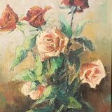 Antique Original Oil Painting of Rose Bushes