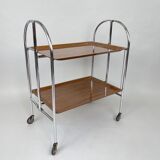Mid-century Vintage Chrome and Plywood Folding Serving Trolley, 1950's