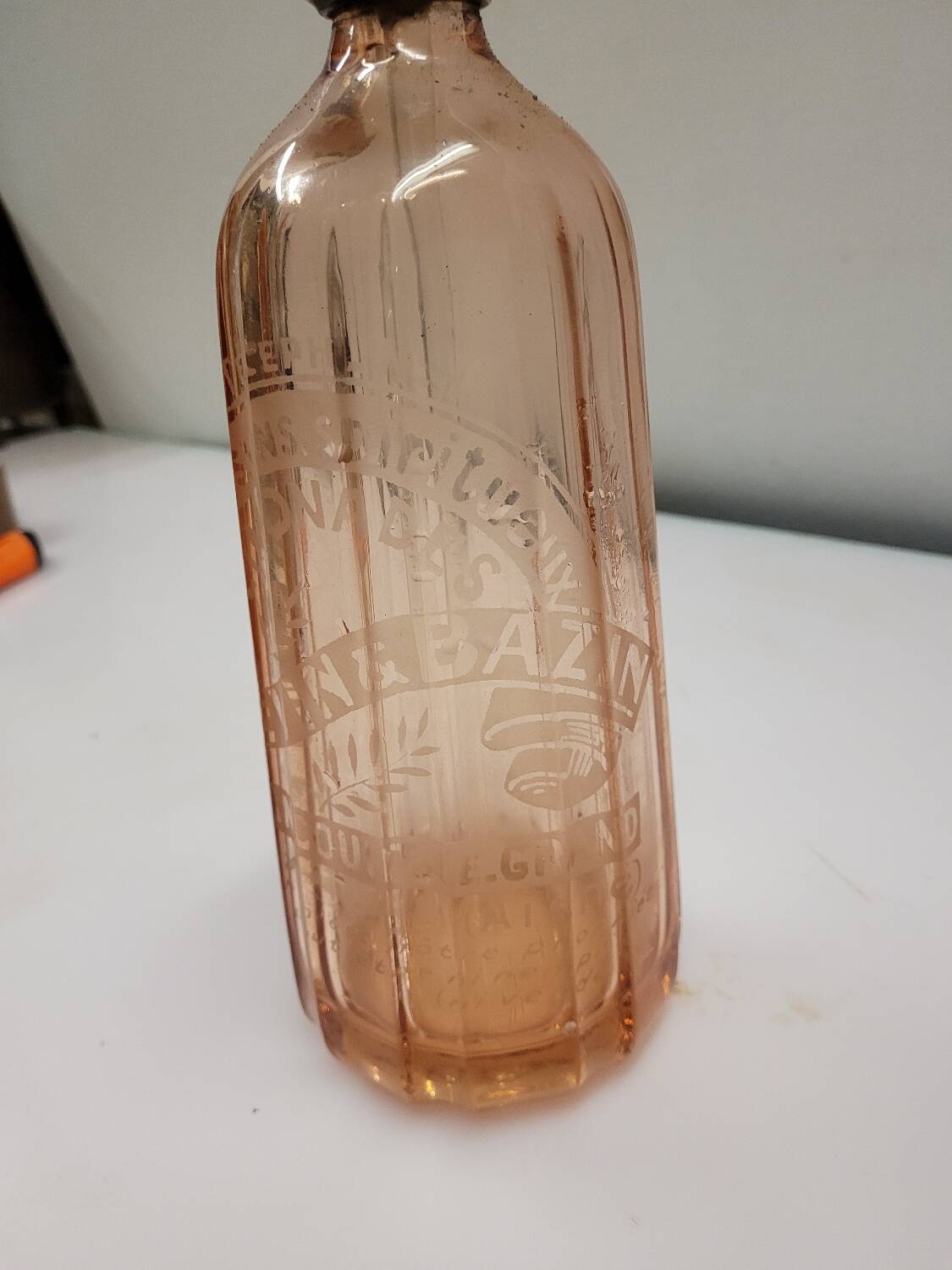 Old Siphon Selzt water bottle with marking