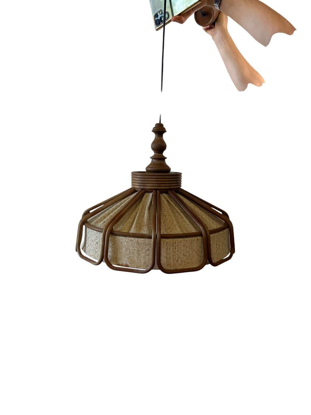 Vintage wooden pendant light from the 1960s.
