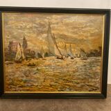 Oil on canvas, Landscape of sailboats