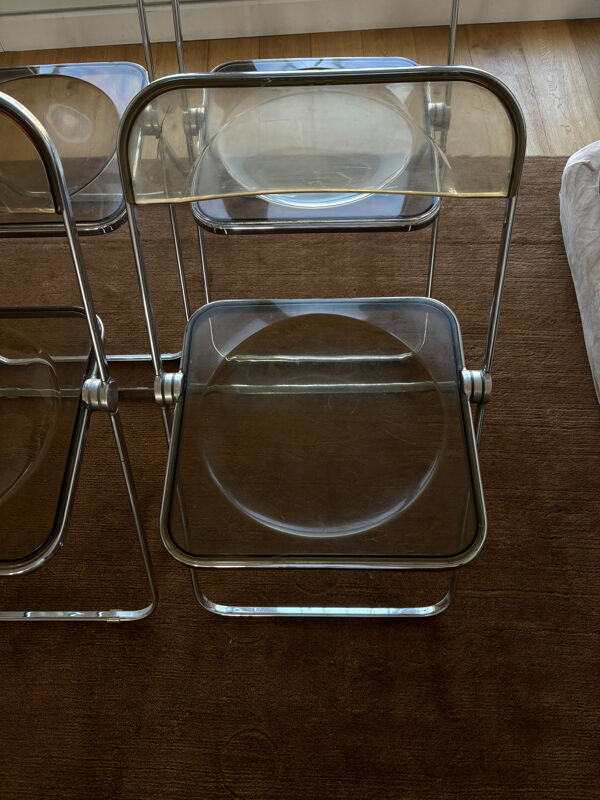 Lot chaises Plia taupe vintage, Anomina Castelli 1970, Italie