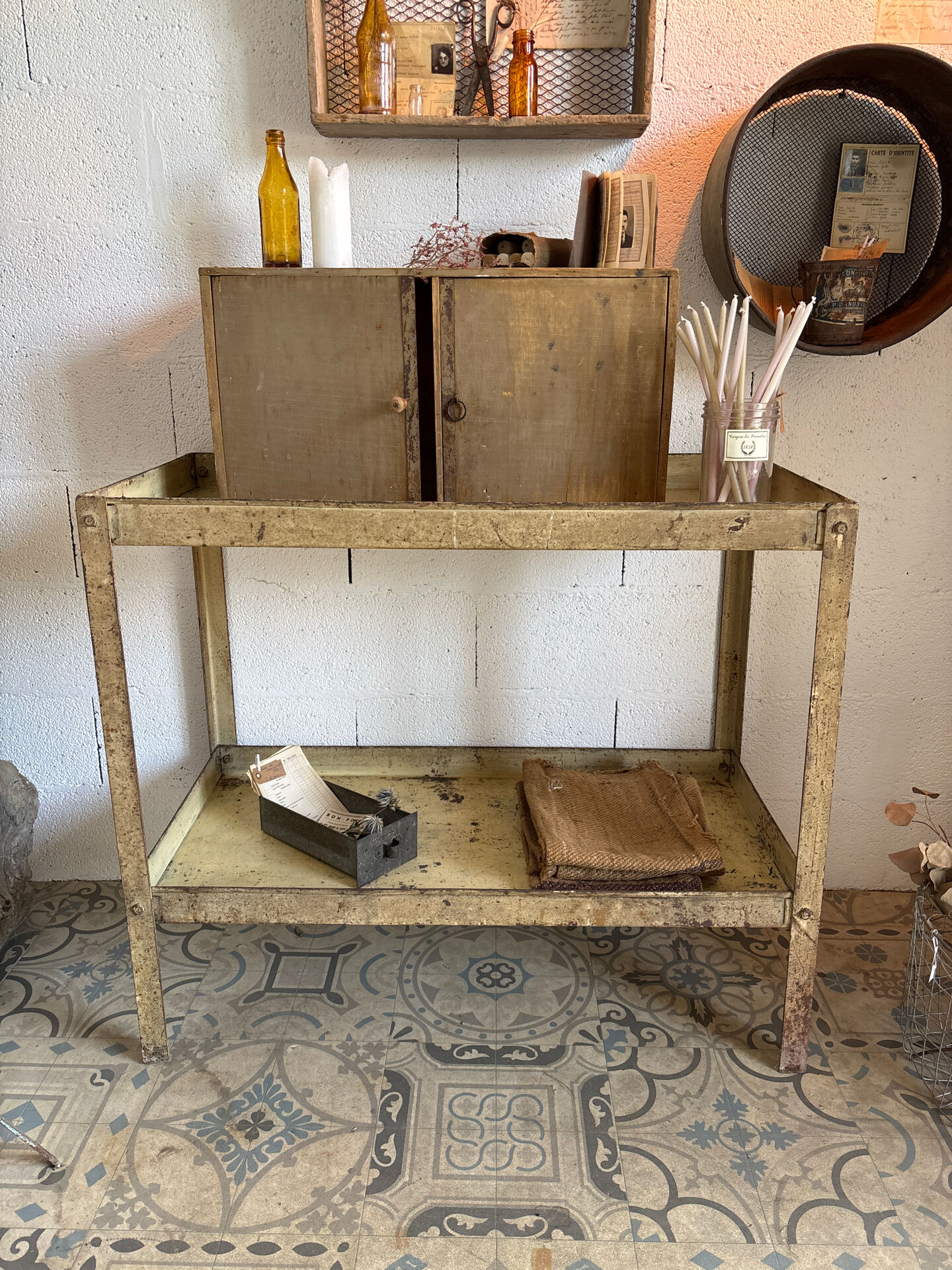 Beige metal shelf