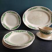 French vintage set of 4 plates, sauce boat and platter, from Longchamps, Cannes model