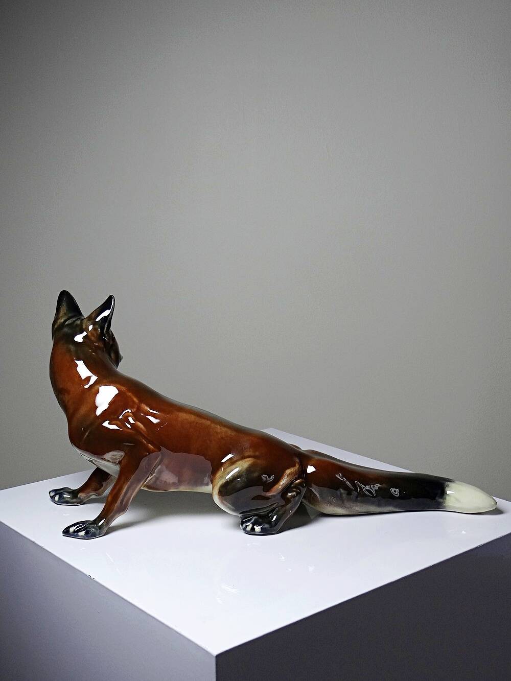 Large ceramic fox from St Clément, after Kraner, 1930s-50s.