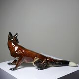 Large ceramic fox from St Clément, after Kraner, 1930s-50s.