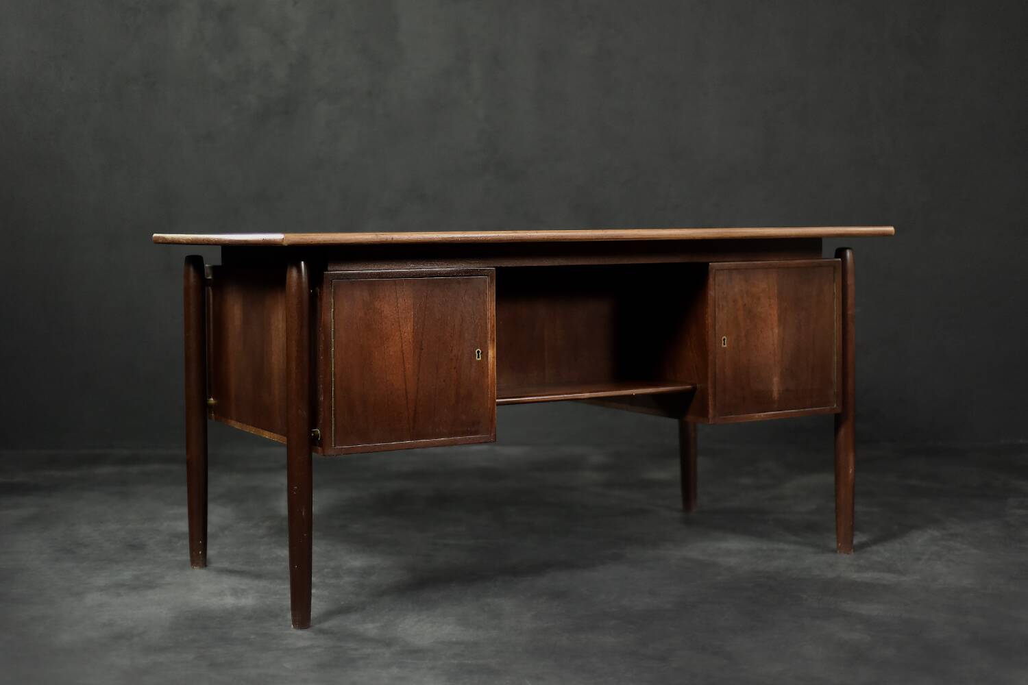 Mid-Century Danish Scandinavian Modern Teak Bilateral Desk with Drawers, 1960s