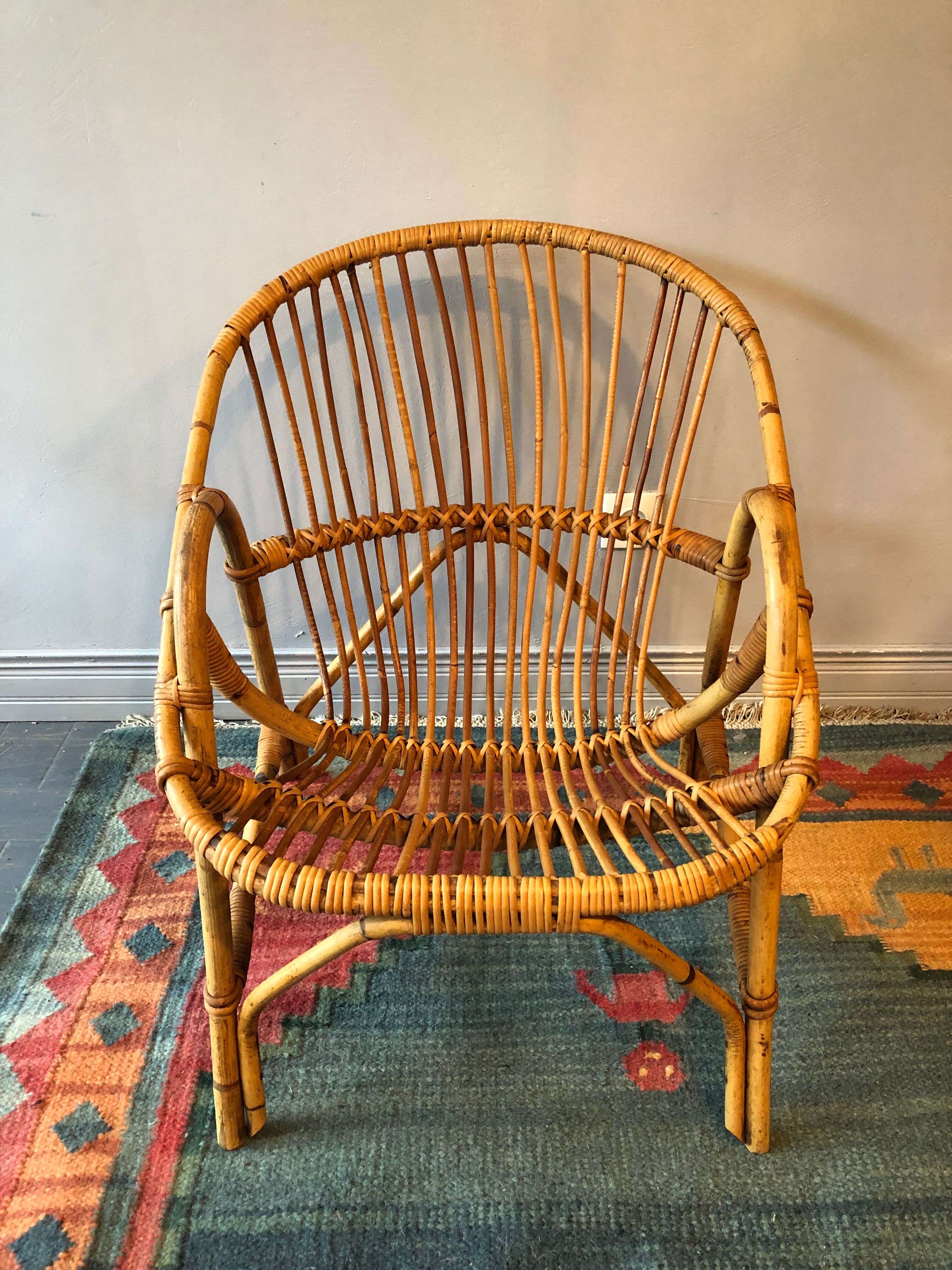 Rattan basket armchair 60s