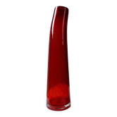 Red blown glass bubble tube vase in Murano style, vintage 80s-90s.