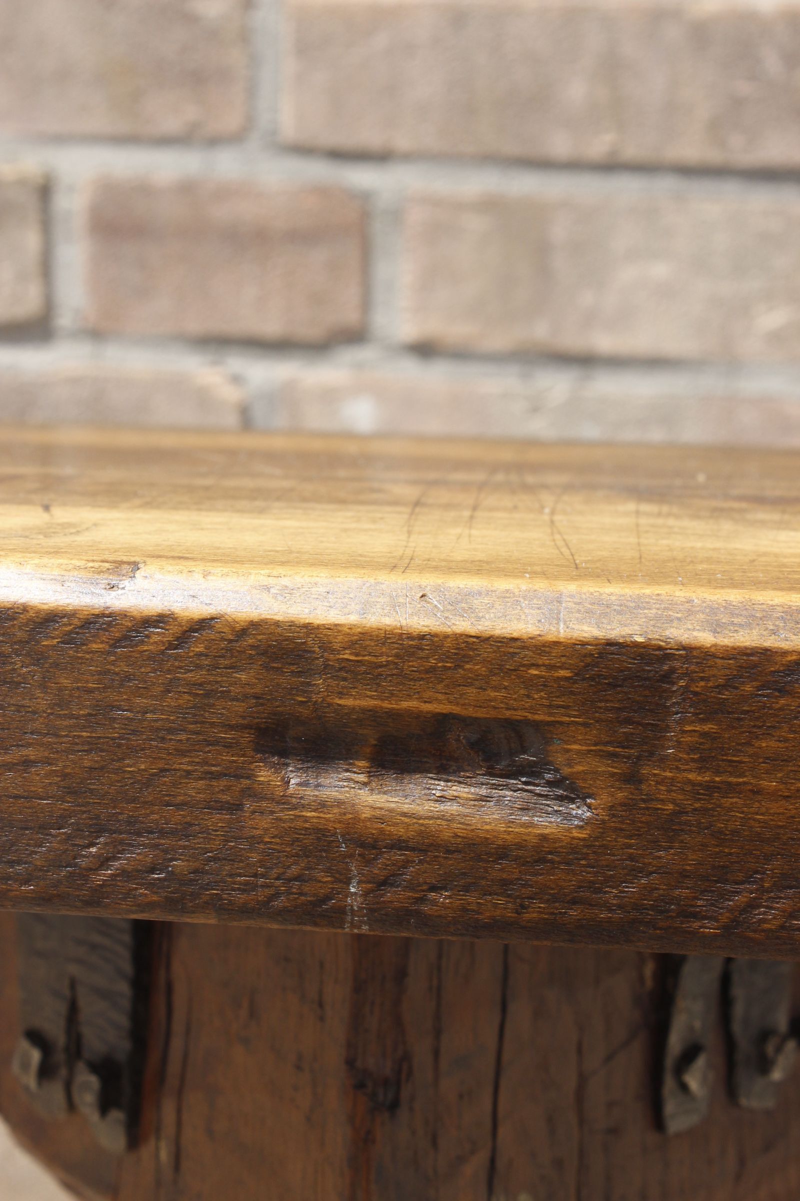Brutalist console in solid wood worked with gouge & wrought iron, France 1950s