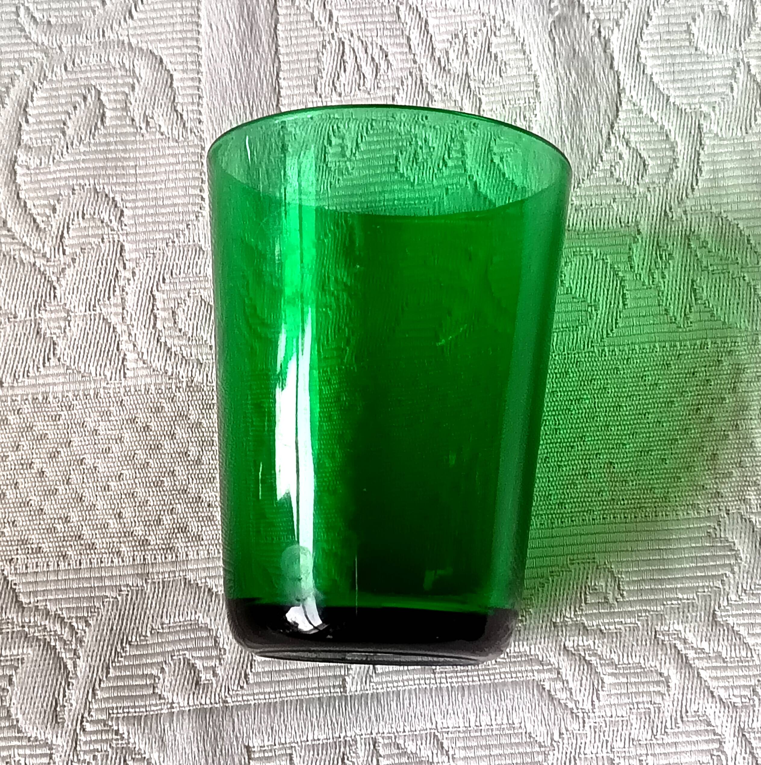 5 glasses 15 cl Retro emerald green tempered glass France