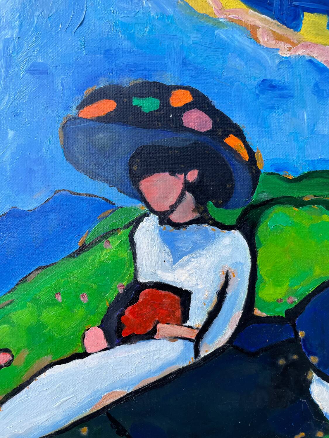Tableau huile sur toile campagne couple
