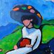 Tableau huile sur toile campagne couple