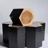 Set of 5 hexagonal stools in two-tone suar forming occasional furniture