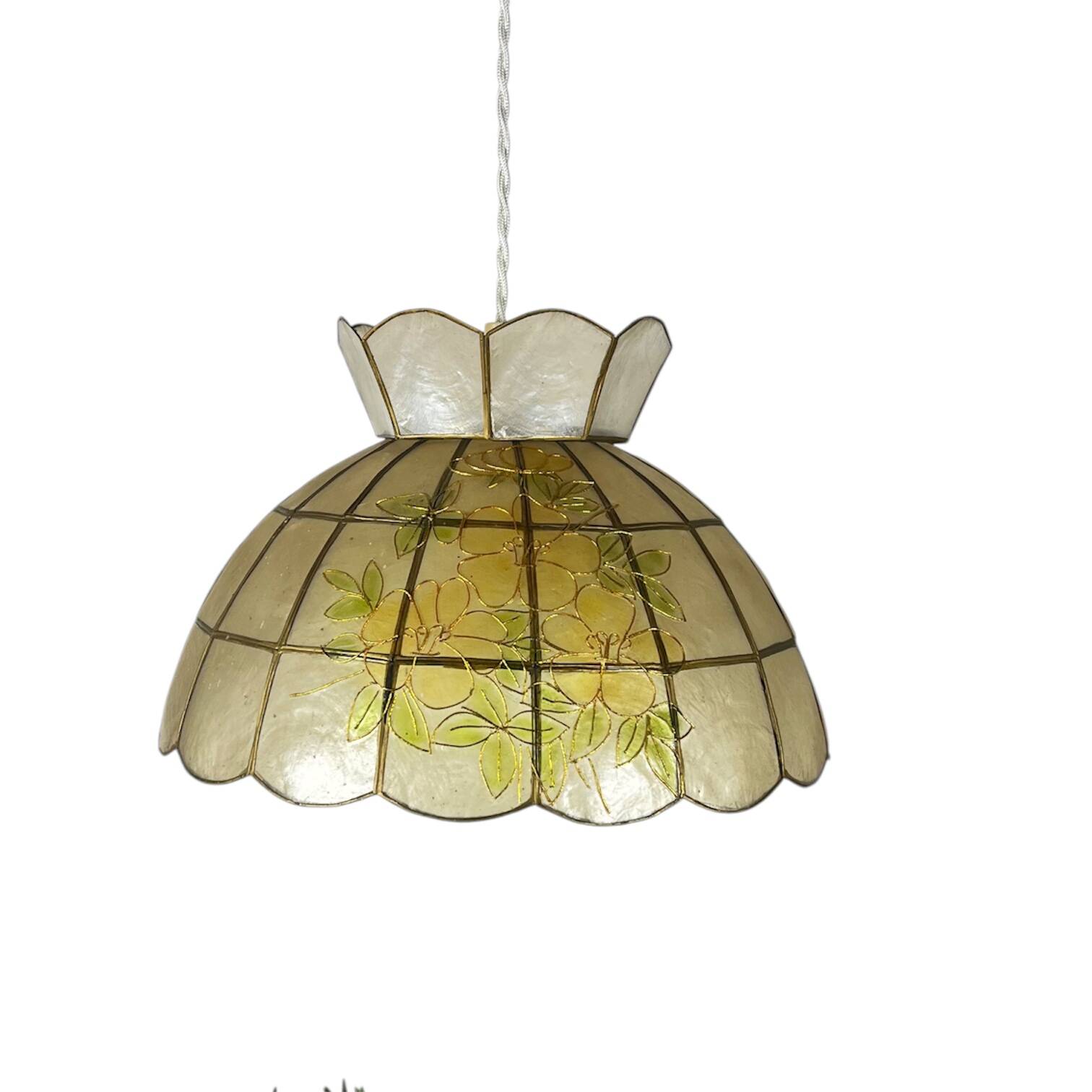 Capiz shell pendant light with flowers