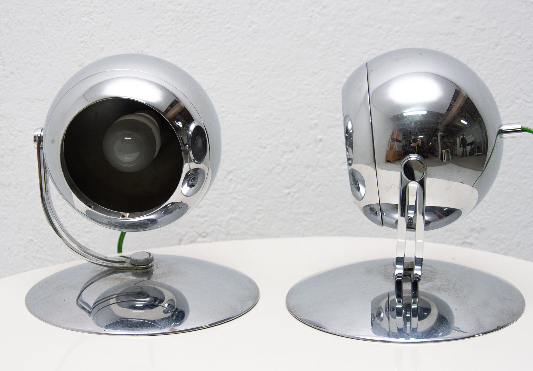 Pair of mid century space-age positioning desk lamps, 1960, Central Europe