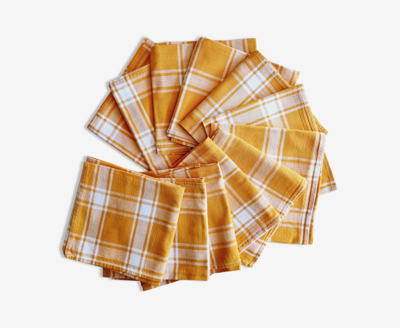 6 serviettes de table à carreaux orange