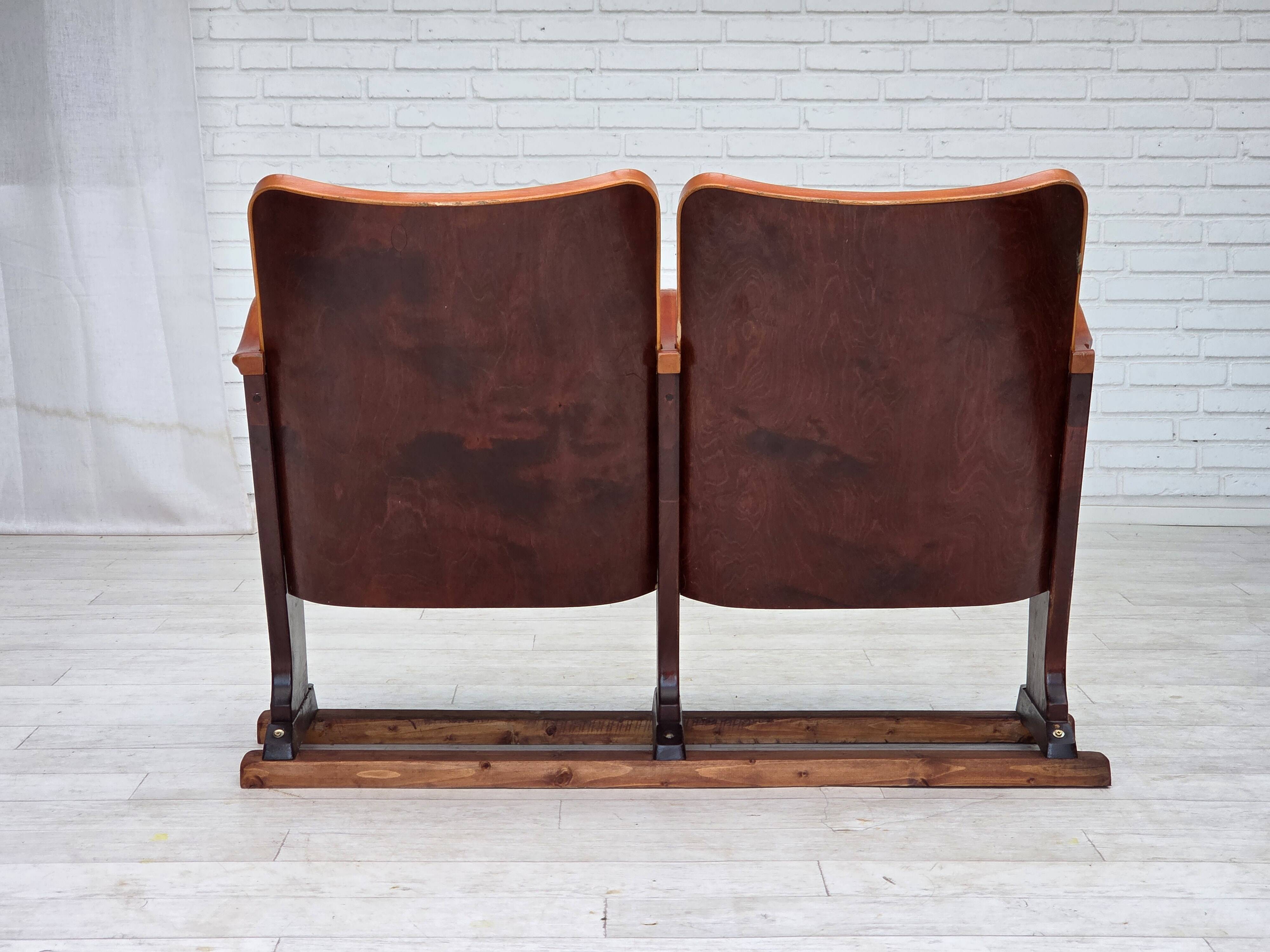 1950s, Danish theater armchairs, furniture velour, original condition.