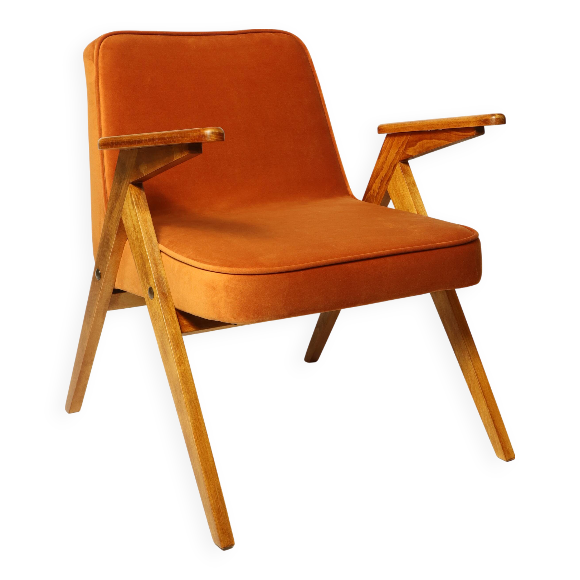 Fauteuil Lounge Vintage Burt Orange par J. Chierowski, 1960, Design Scandinave