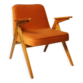Fauteuil Lounge Vintage Burt Orange par J. Chierowski, 1960, Design Scandinave