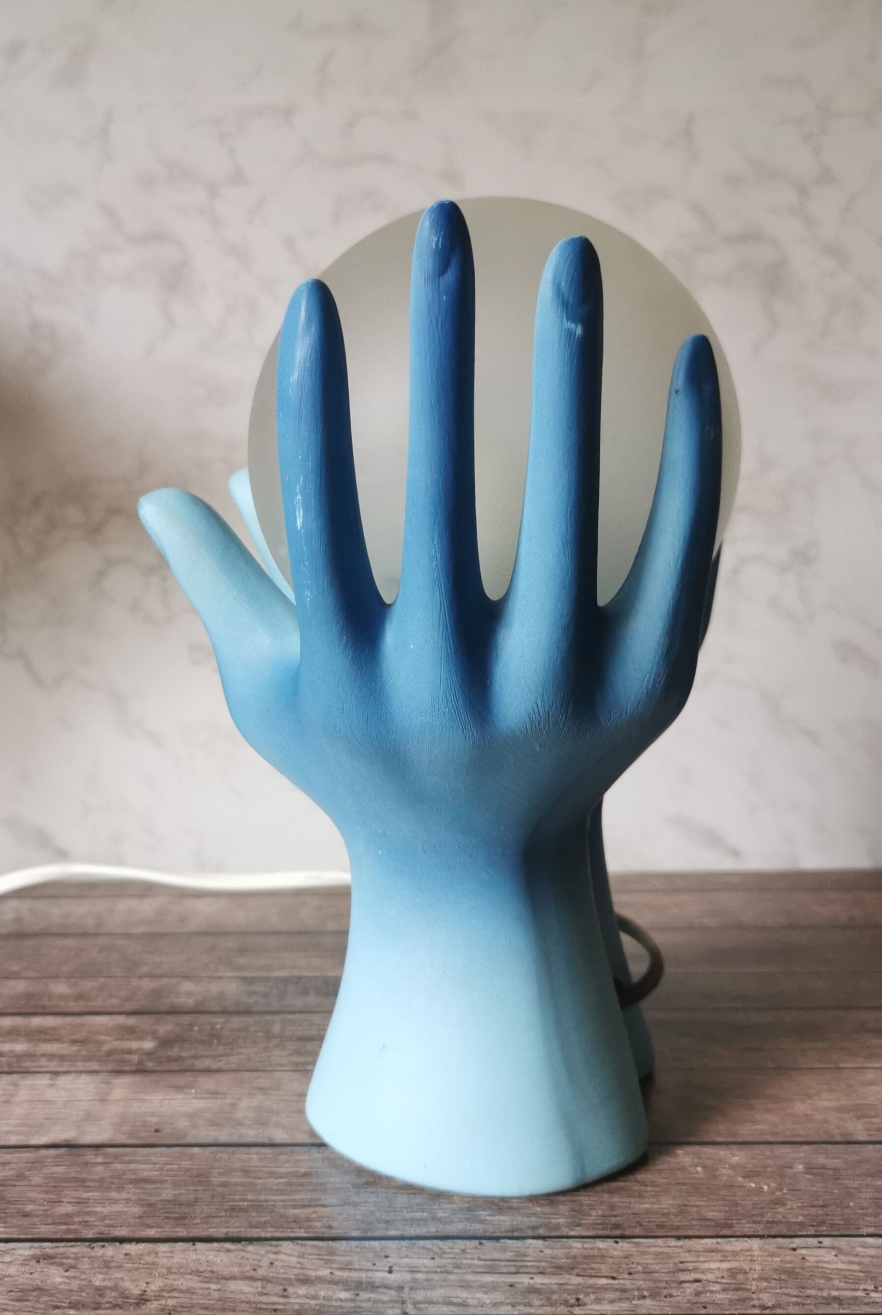 Blue ceramic hand lamp