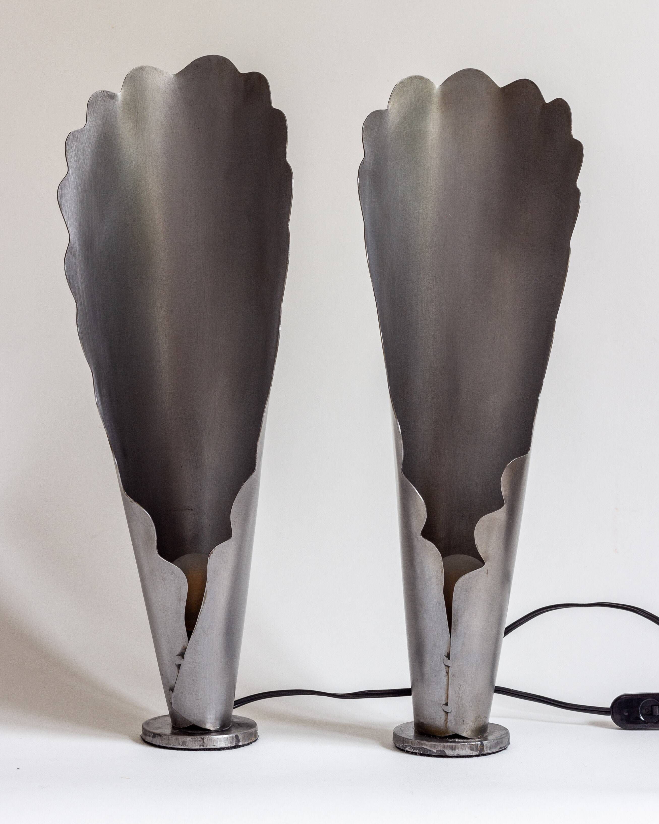 Pair of brushed steel lamps⎮60s, 70s