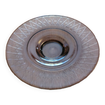 Large smoked glass bowl with star engraving – 1950s