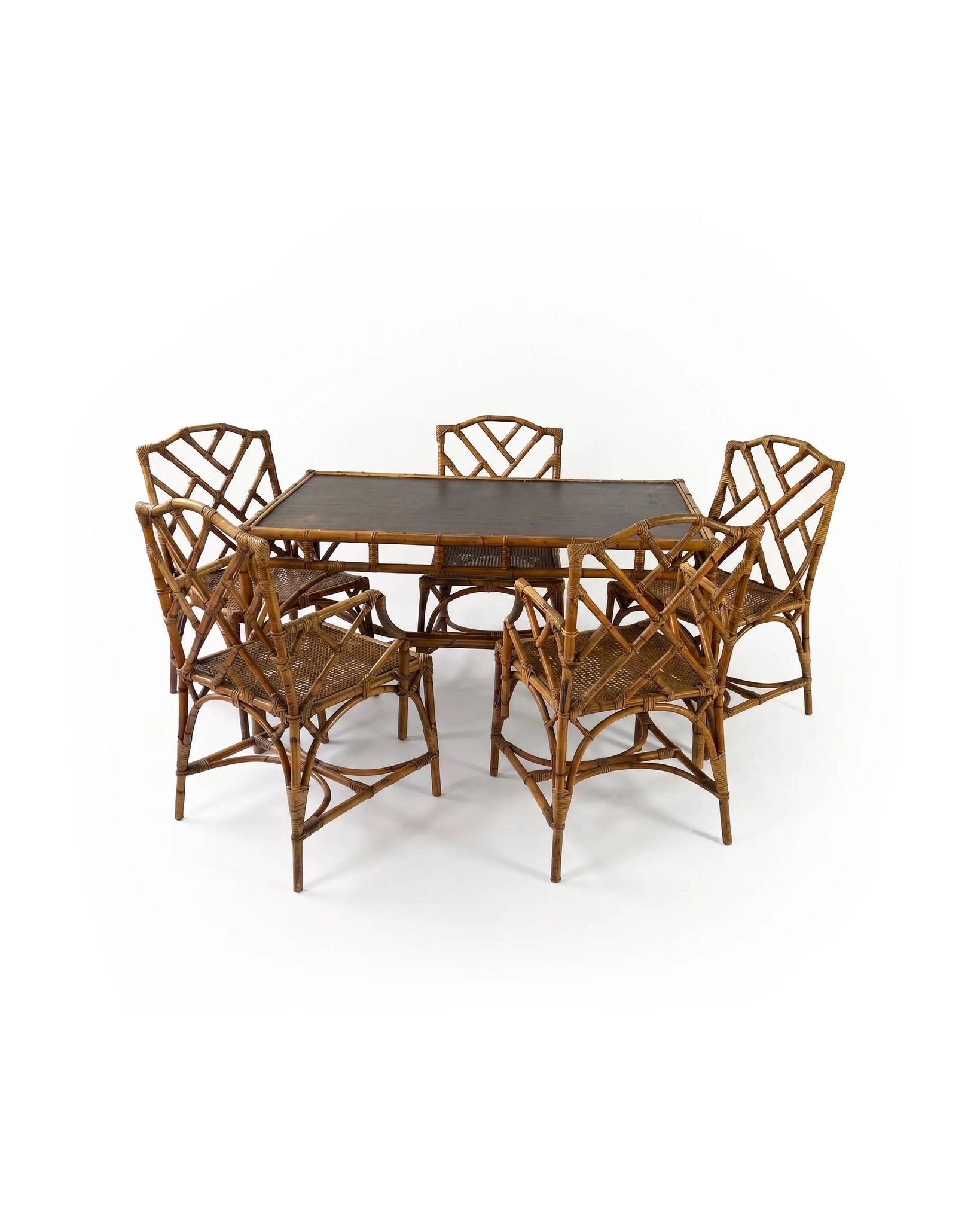 Vintage bamboo dining set in Chippendale style, Italy, year